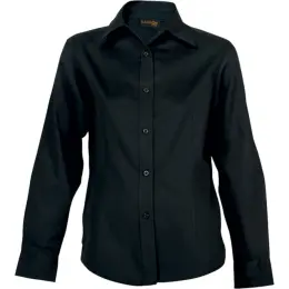 Black Brushed Cotton Twill Blouse Long Sleeve Ladies (1)